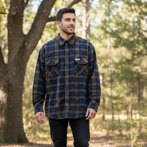 10,000ft Above Sea Level Men's XXL Flannel Shirt Jacket Blue Brown Plaid Buttons